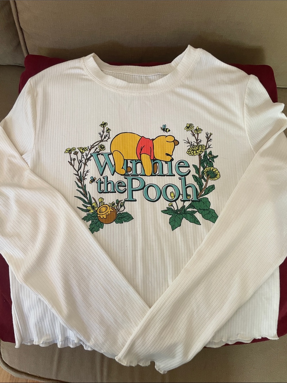 Disney Winnie the Pooh Long Sleeve Lounge TShirt. Ribbed. Cream. Size M. NWOT